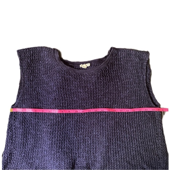 Eileen Fisher Navy Crochet Knit Split Back Top Organic Linen Cotton Blend XL - Picture 9 of 13